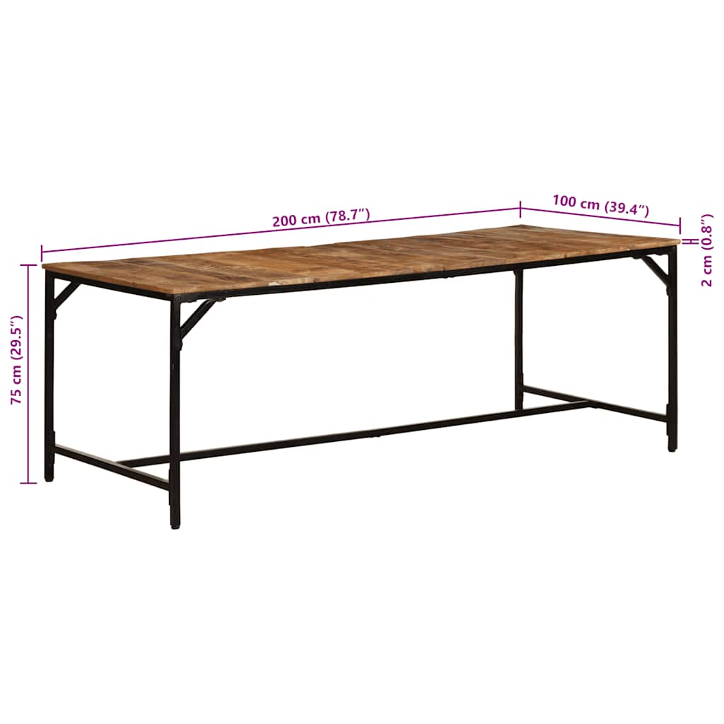 spisebord 200x100x75 cm massivt ru mangotræ