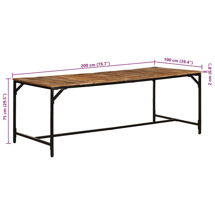 spisebord 200x100x75 cm massivt ru mangotræ