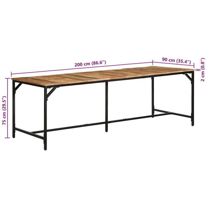 spisebord 220x90x75 cm massivt ru mangotræ