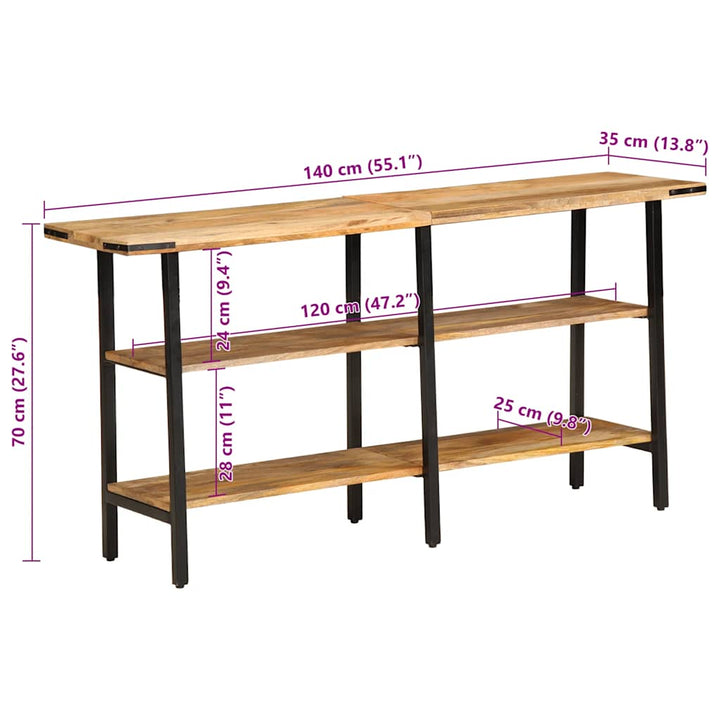 konsolbord 140x35x70 cm massivt mangotræ