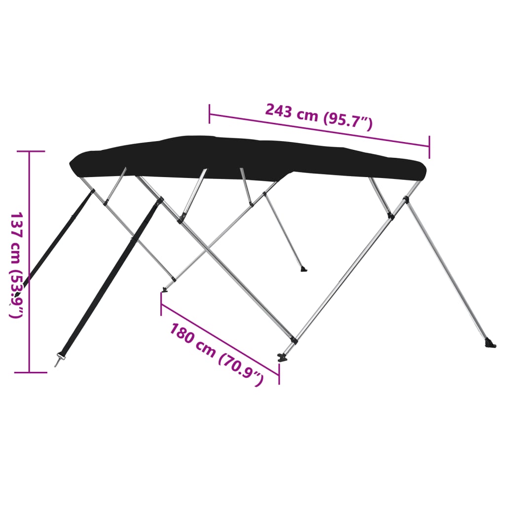 biminitop med 4 buer 243x180x137 cm sort
