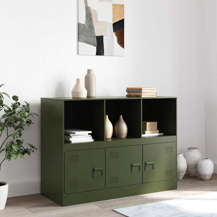 skænk 99x39x73 cm stål olivengrøn
