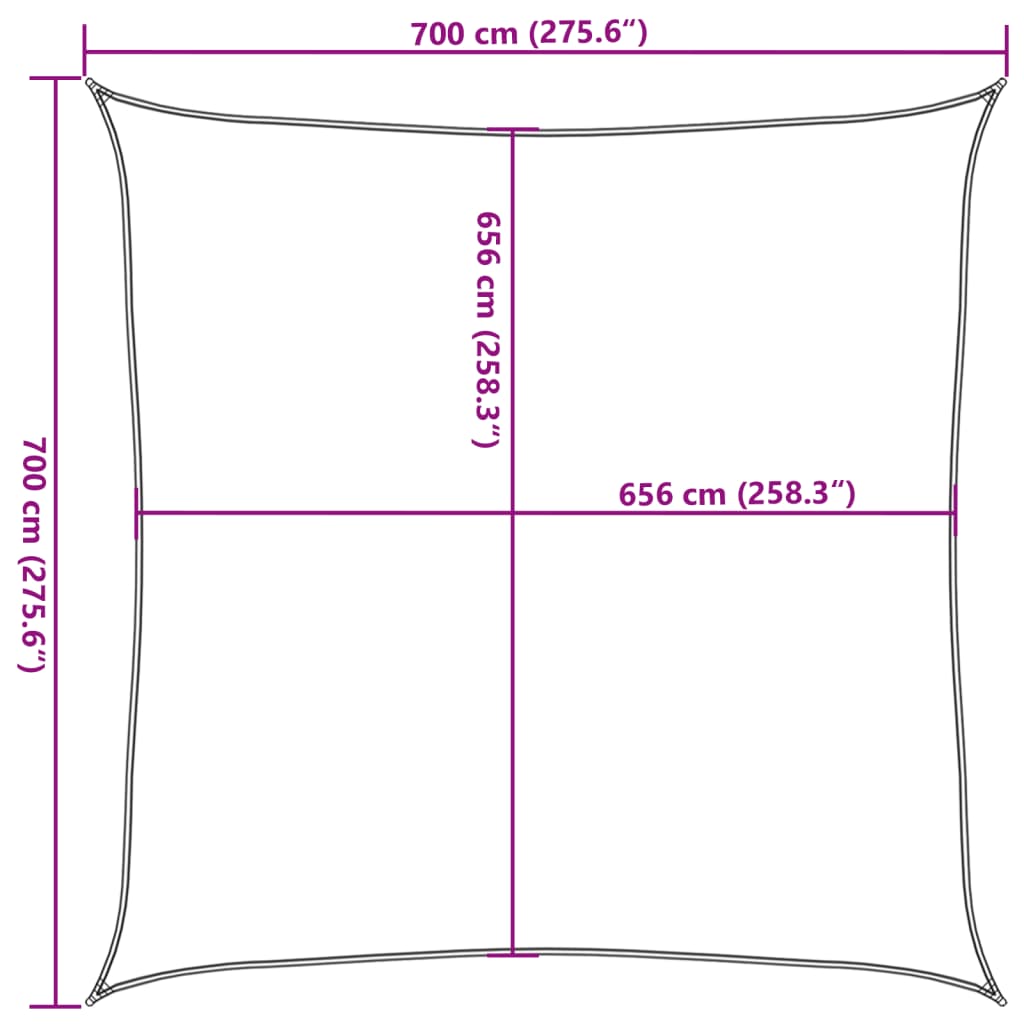 solsejl 7x7 m 100 % polyesterstof sandfarvet