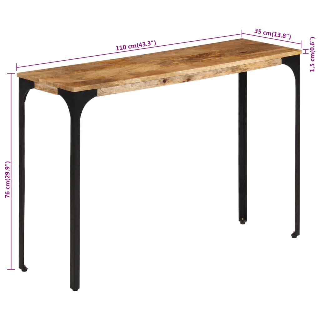 konsolbord 110x35x76 cm massivt mangotræ og jern brun