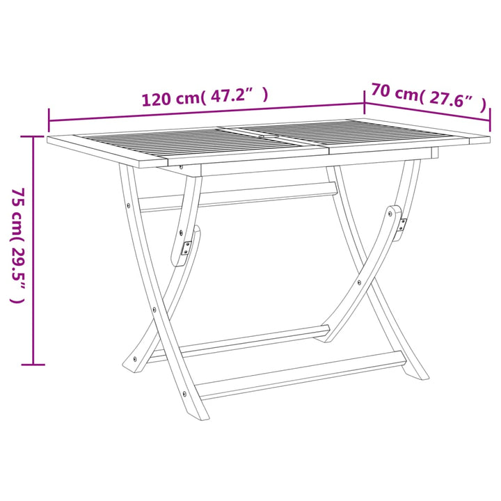 foldbart havebord 120x70x75 cm massivt akacietræ