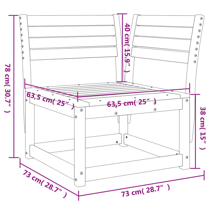 hjørnemodul til havesofa 73x73x78 cm massivt fyrretræ hvid