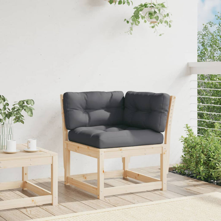 hjørnemodul til havesofa 73x73x78 cm m. hynder massivt fyrretræ