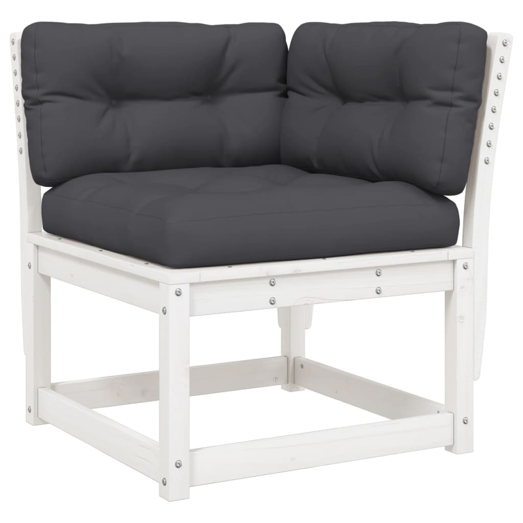 hjørnemodul til havesofa 73x73x78 cm m. hynder massivt fyr hvid
