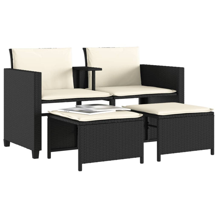 2-personers havesofa med bord og skamler polyrattan sort