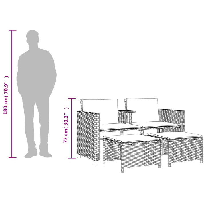 2-personers havesofa med bord og skamler polyrattan sort
