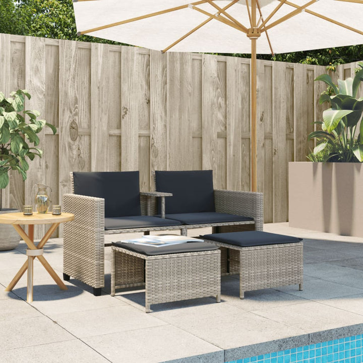 2-personers havesofa med bord og skamler polyrattan lysegrå