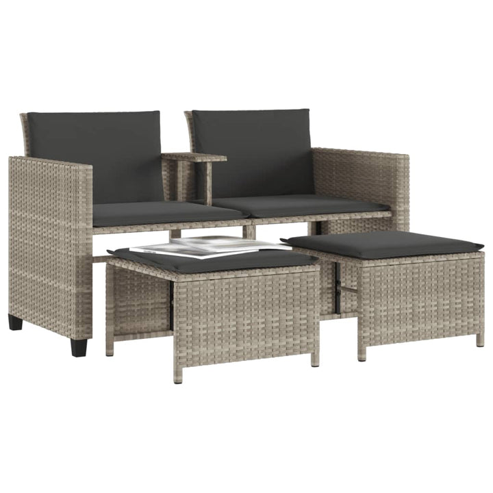 2-personers havesofa med bord og skamler polyrattan lysegrå