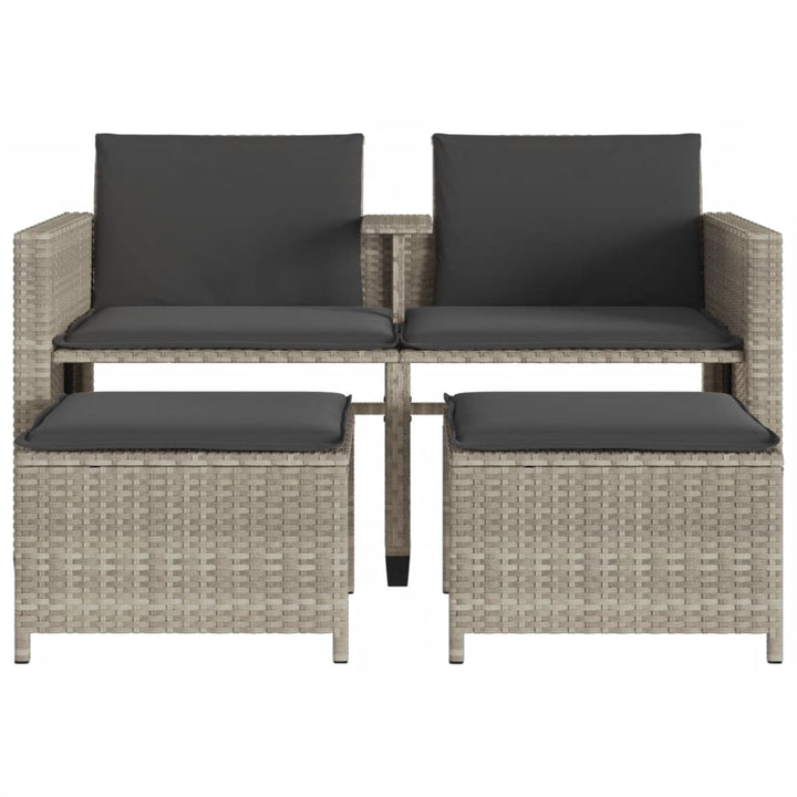2-personers havesofa med bord og skamler polyrattan lysegrå