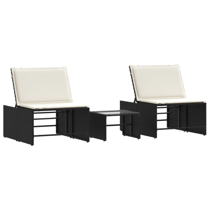 modulære liggestole 2 stk. med bord sort polyrattan