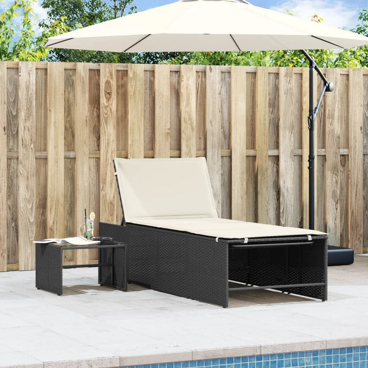 modulære liggestole 2 stk. med bord sort polyrattan