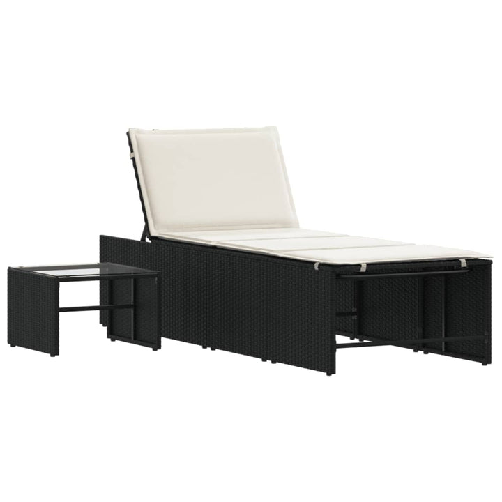 modulære liggestole 2 stk. med bord sort polyrattan