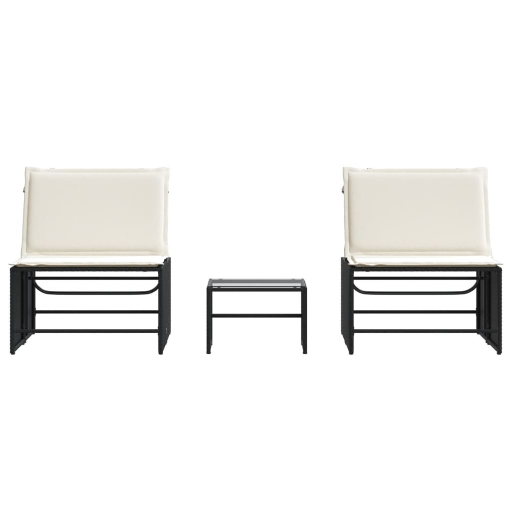 modulære liggestole 2 stk. med bord sort polyrattan