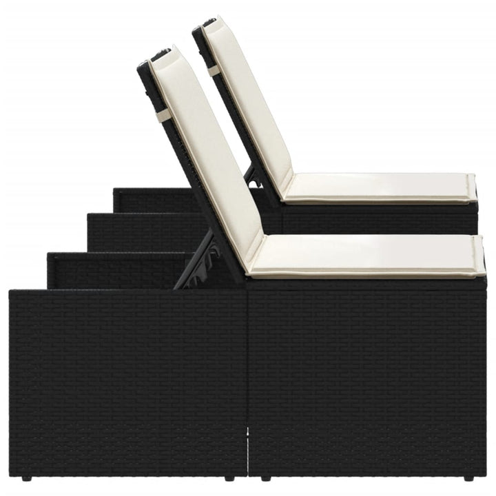 modulære liggestole 2 stk. med bord sort polyrattan
