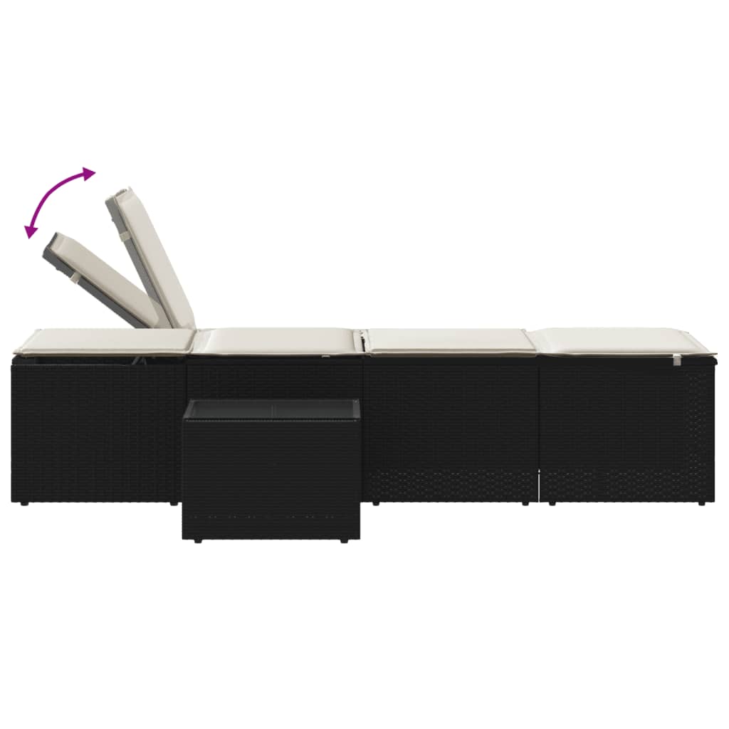 modulære liggestole 2 stk. med bord sort polyrattan