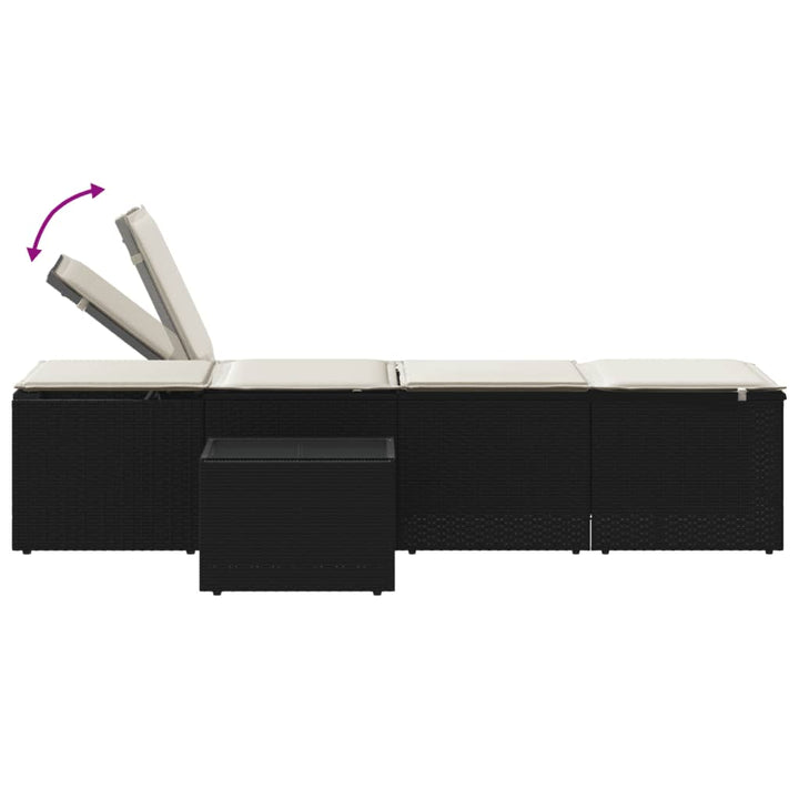 modulære liggestole 2 stk. med bord sort polyrattan