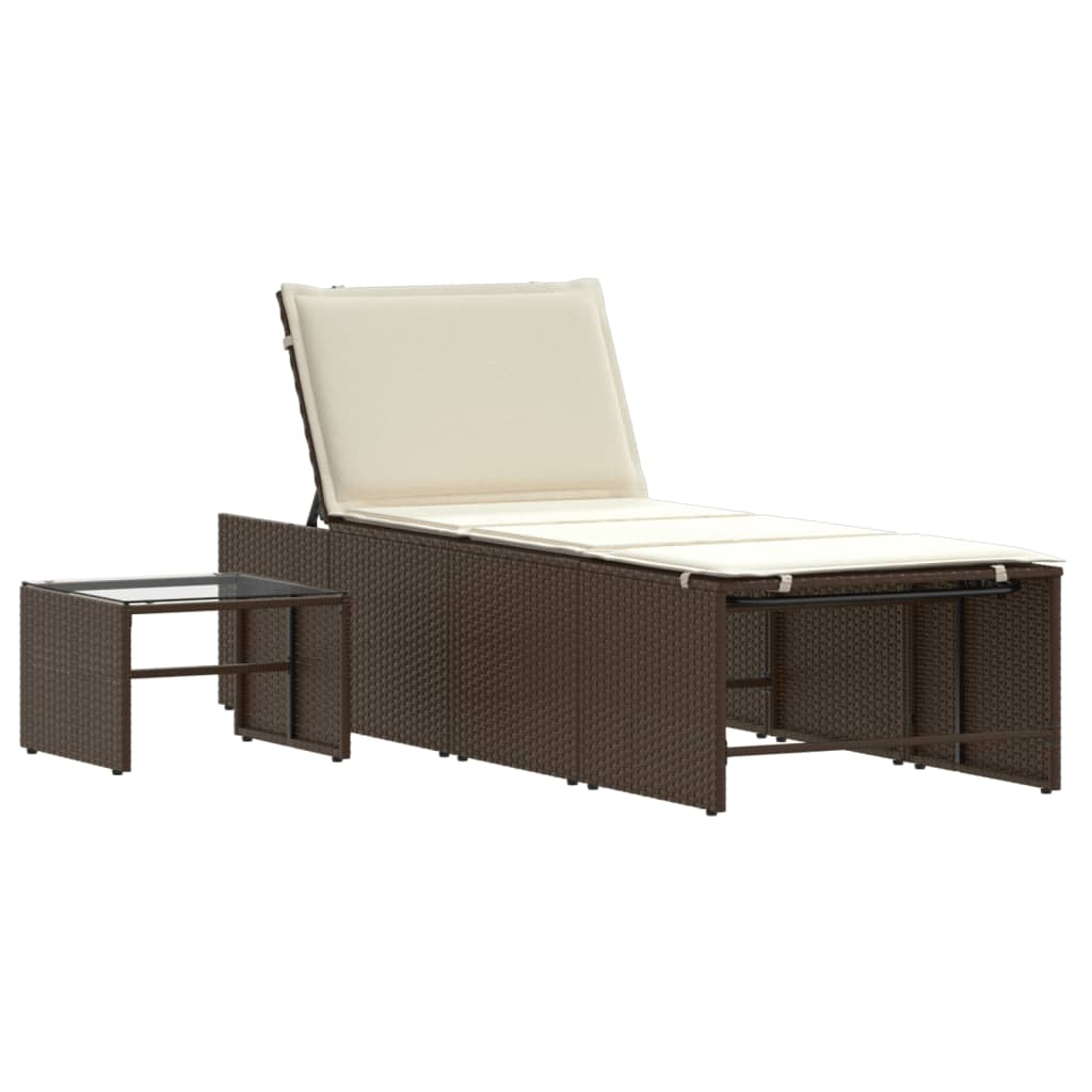 liggestole 2 stk. med bord brun polyrattan