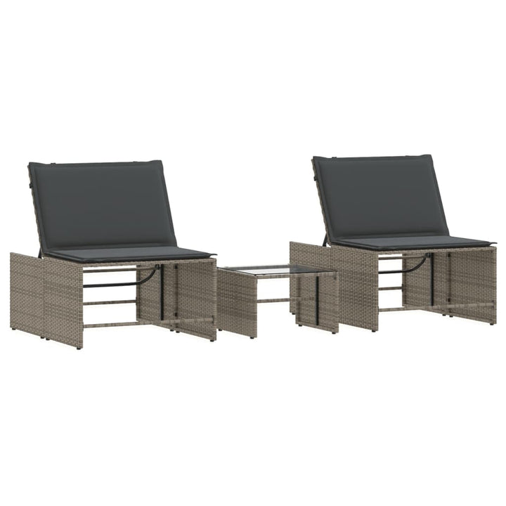 liggestole 2 stk. med bord grå polyrattan