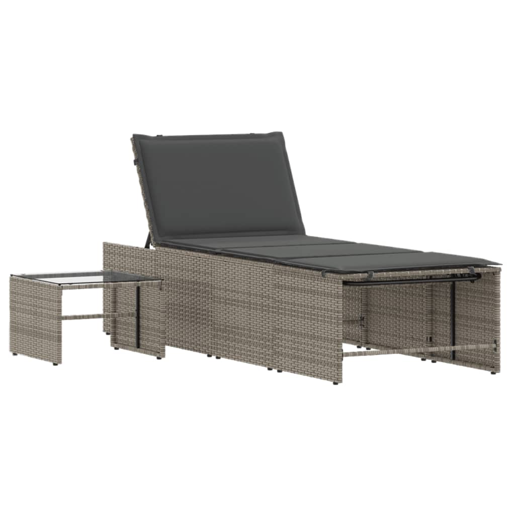 liggestole 2 stk. med bord grå polyrattan