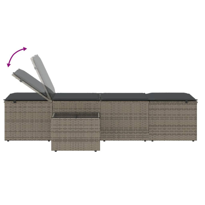liggestole 2 stk. med bord grå polyrattan