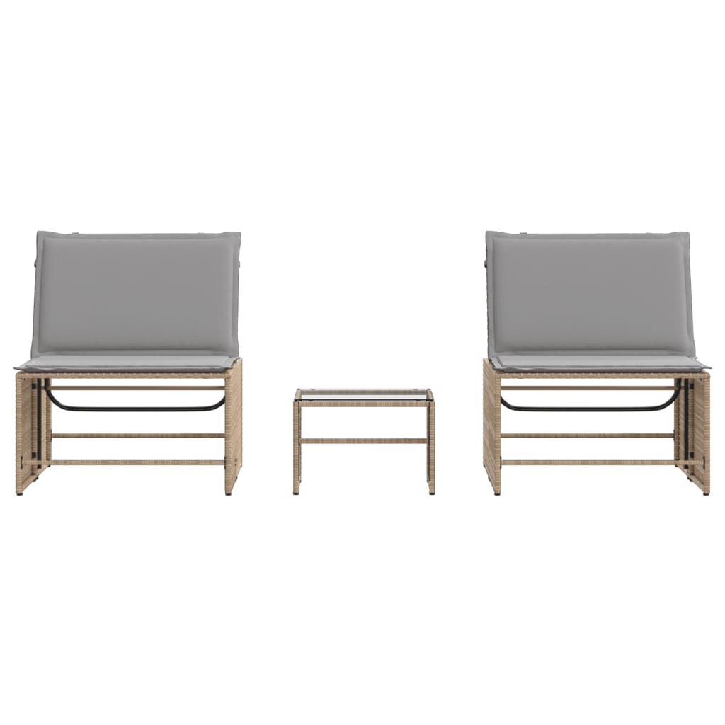 liggestole 2 stk. med bord beige polyrattan
