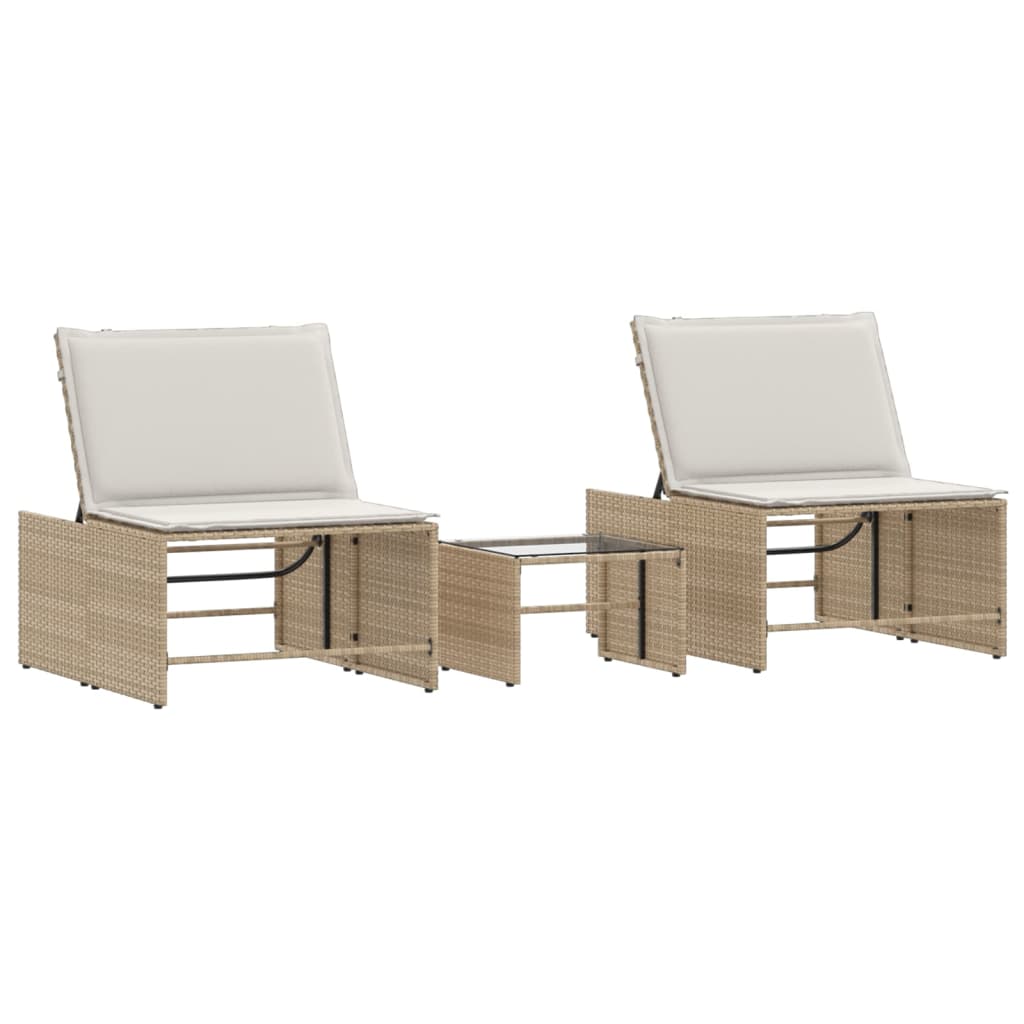 liggestole 2 stk. med bord beige polyrattan