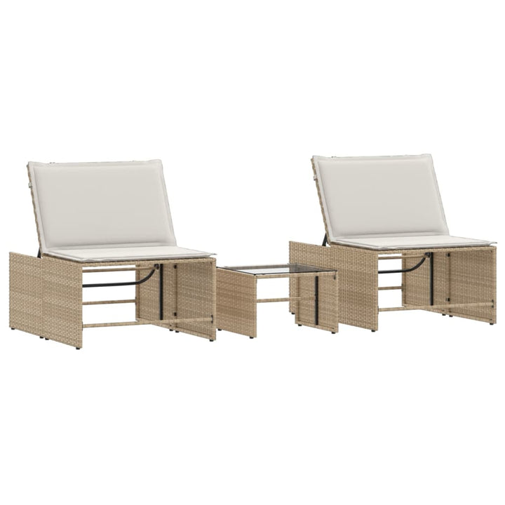 liggestole 2 stk. med bord beige polyrattan