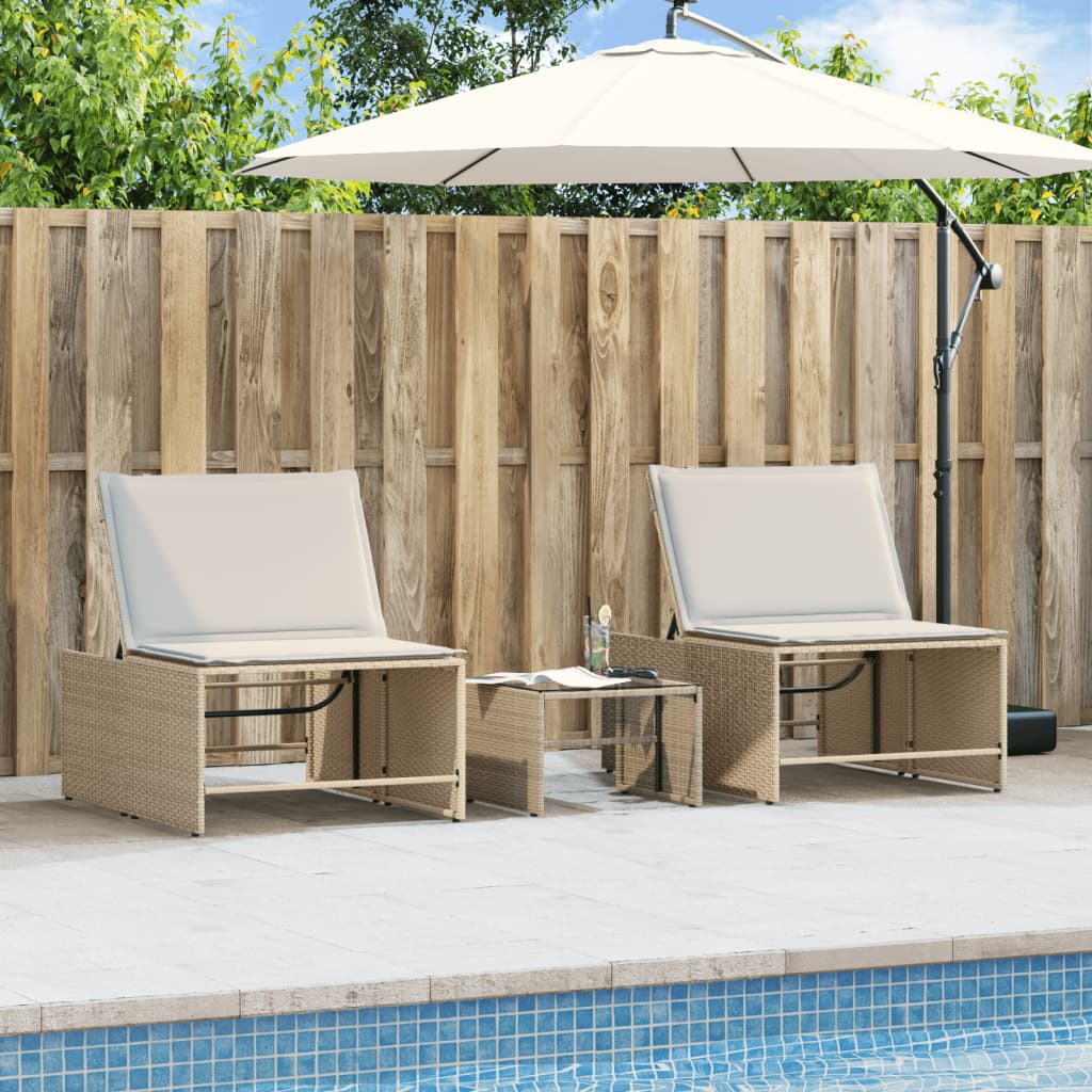 liggestole 2 stk. med bord beige polyrattan