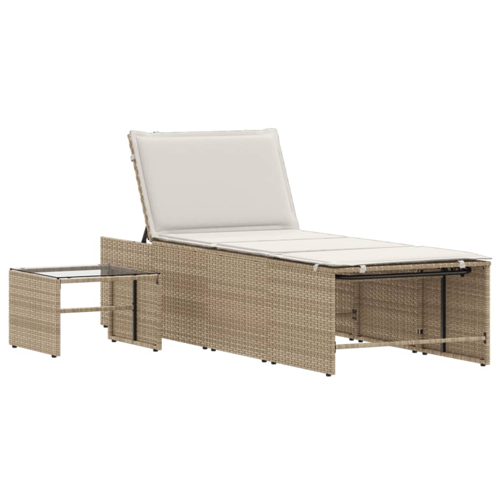 liggestole 2 stk. med bord beige polyrattan