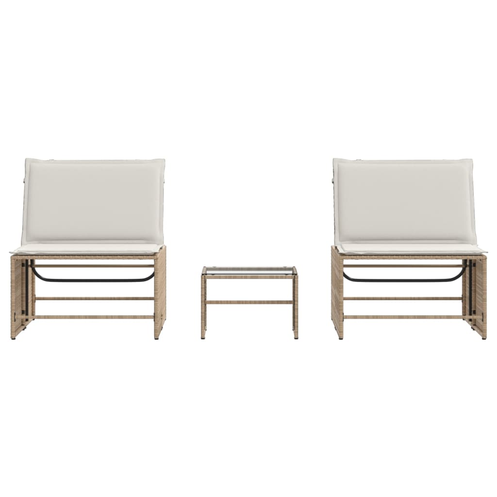 liggestole 2 stk. med bord beige polyrattan