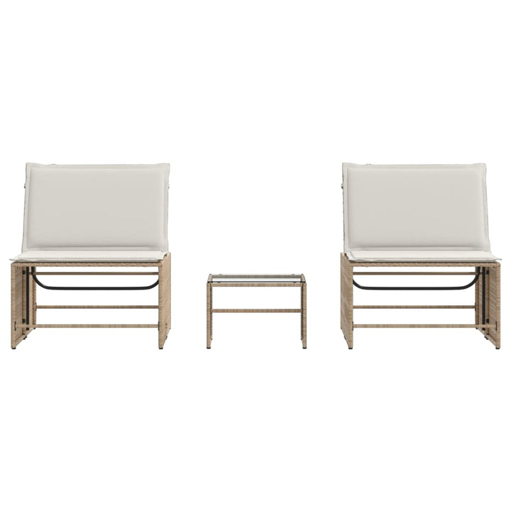 liggestole 2 stk. med bord beige polyrattan