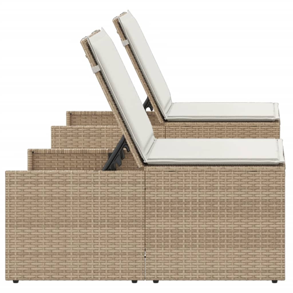liggestole 2 stk. med bord beige polyrattan