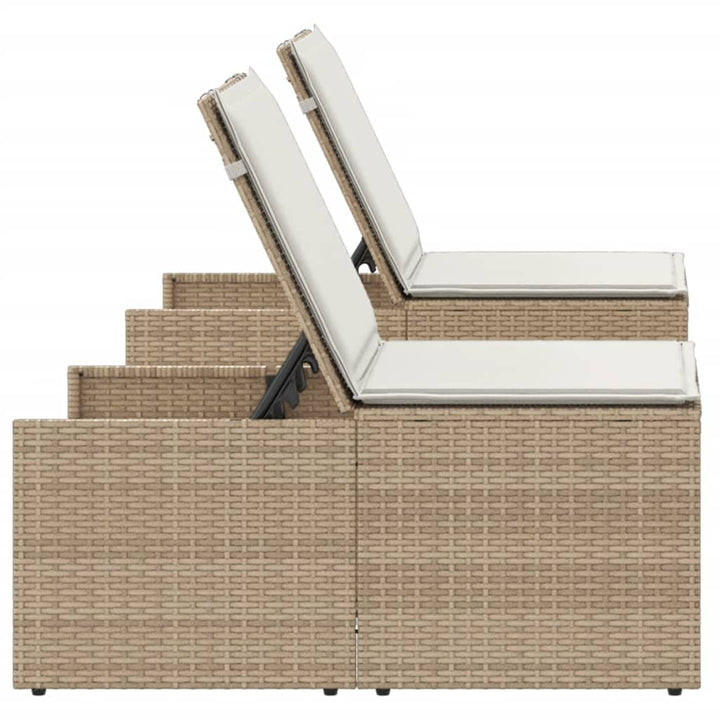 liggestole 2 stk. med bord beige polyrattan