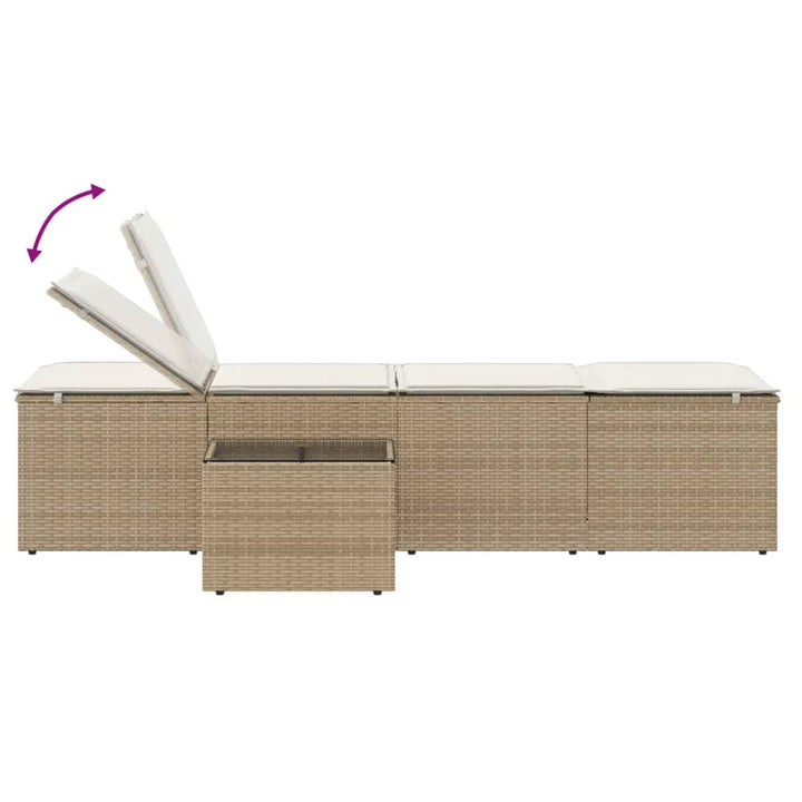 liggestole 2 stk. med bord beige polyrattan