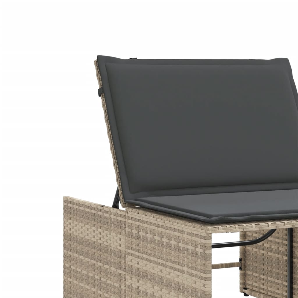 liggestole 2 stk. med bord lysegrå polyrattan