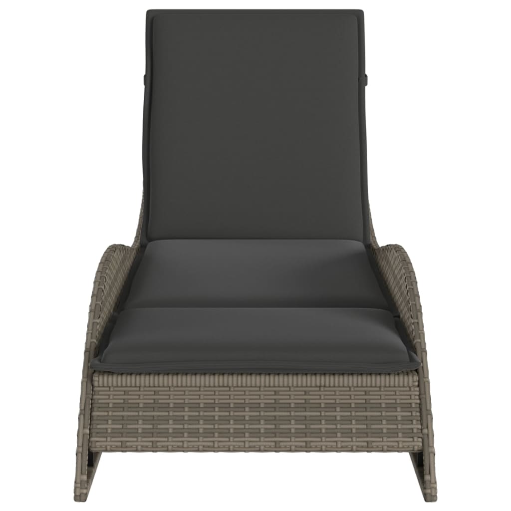 liggestol med hynde 60x205x73 cm polyrattan grå