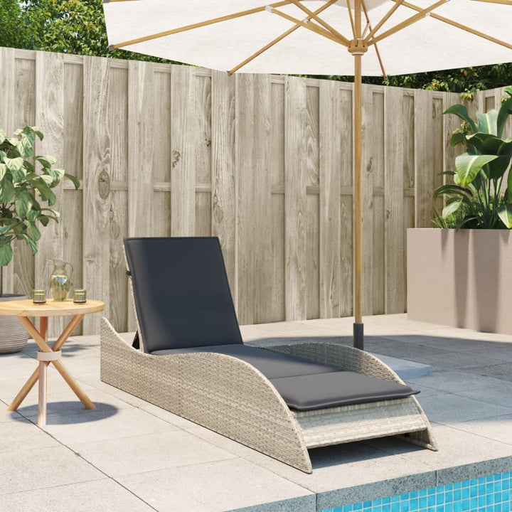 liggestol med hynde 60x205x73 cm polyrattan lysegrå
