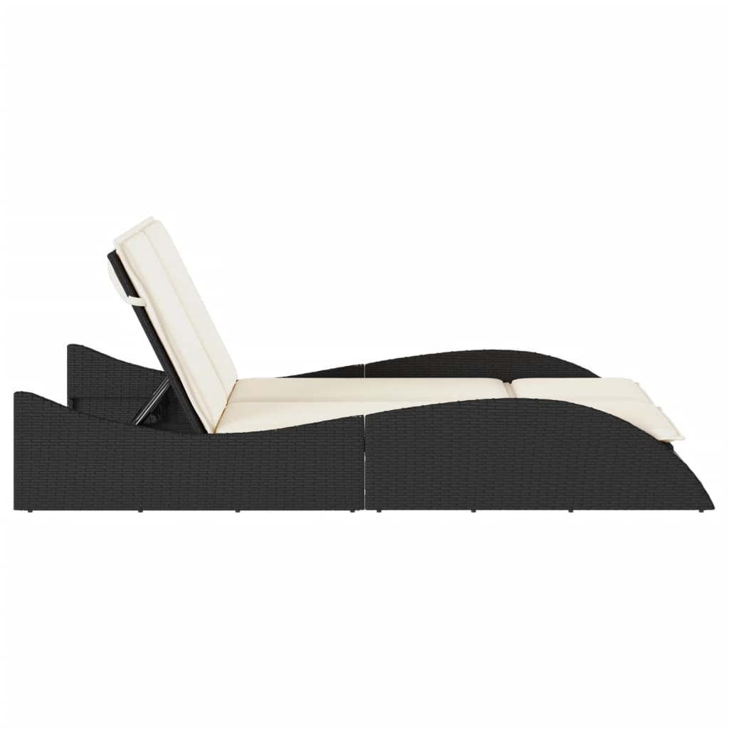 liggestol med hynder 114x205x73 cm polyrattan sort