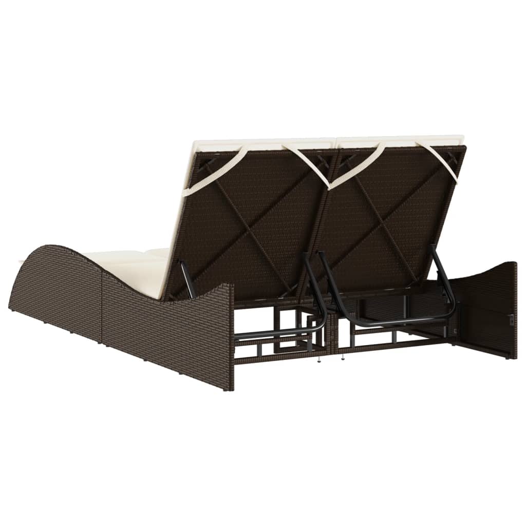 liggestol med hynder 114x205x73 cm polyrattan brun