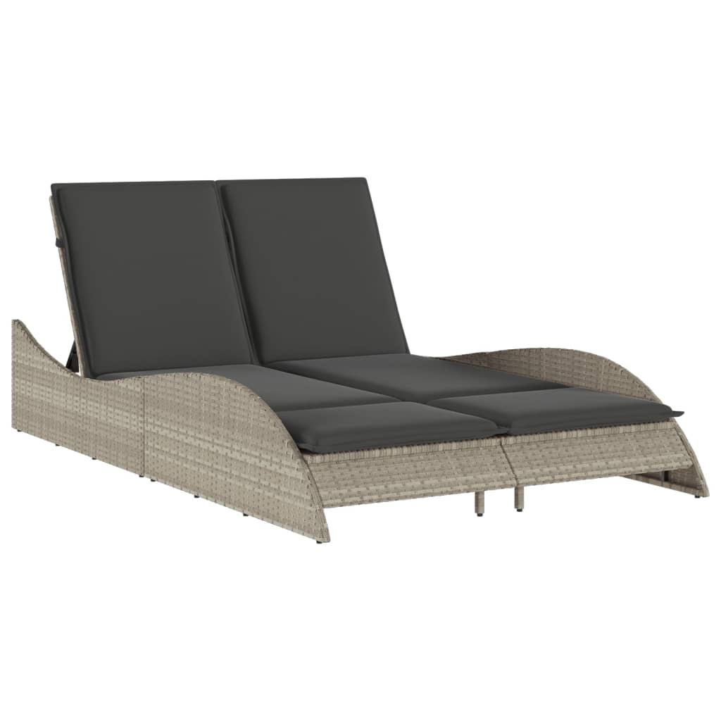 liggestol med hynde 114x205x73 cm polyrattan lysegrå