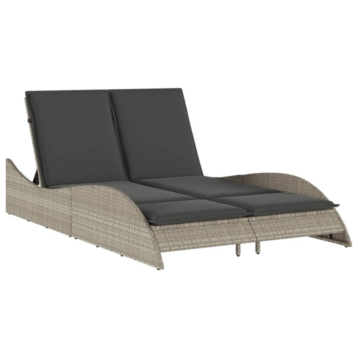liggestol med hynde 114x205x73 cm polyrattan lysegrå