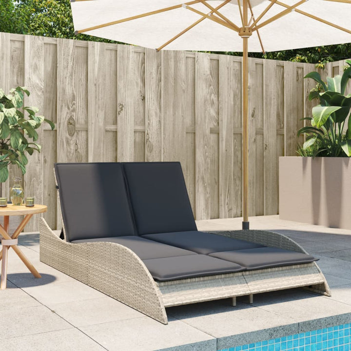 liggestol med hynde 114x205x73 cm polyrattan lysegrå