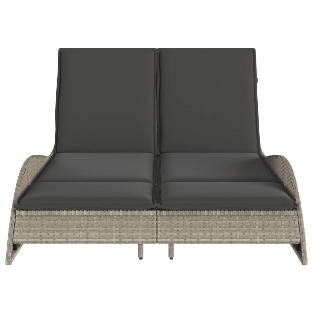 liggestol med hynde 114x205x73 cm polyrattan lysegrå