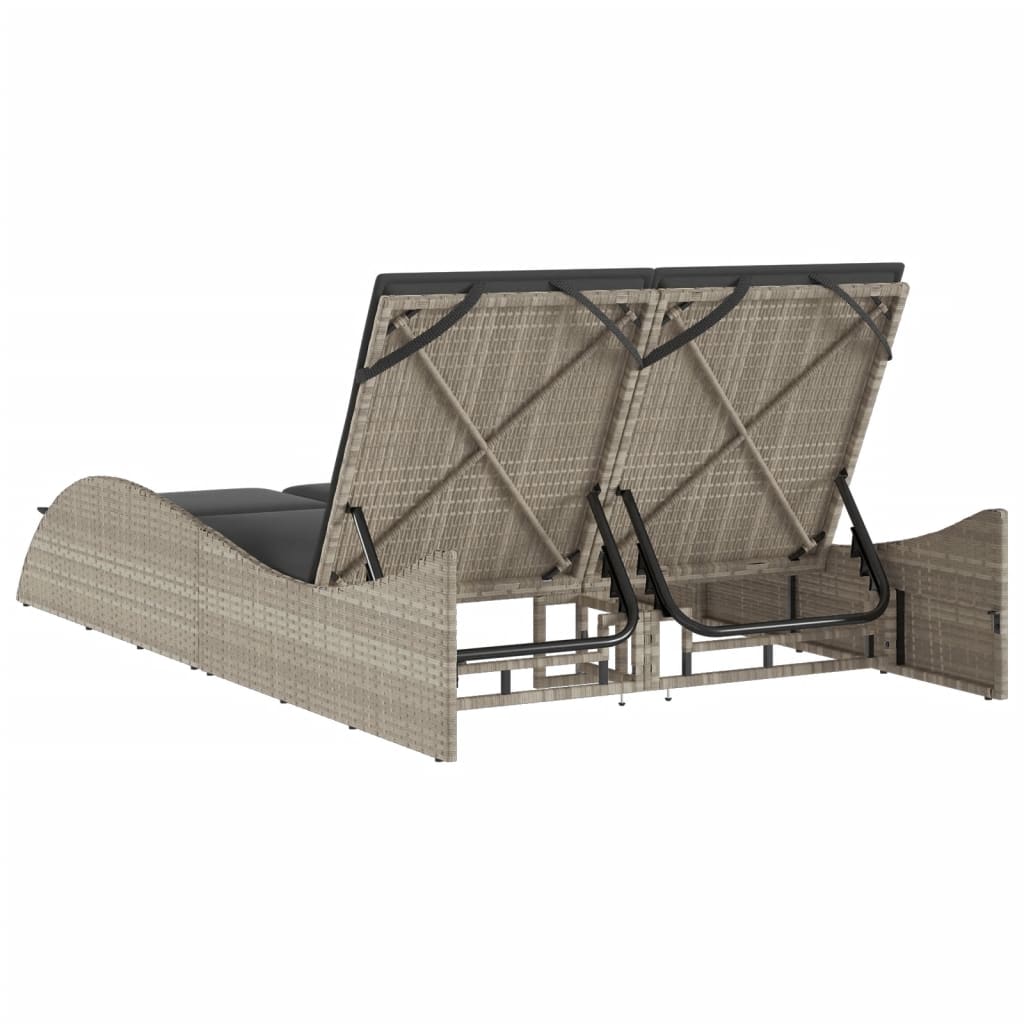 liggestol med hynde 114x205x73 cm polyrattan lysegrå