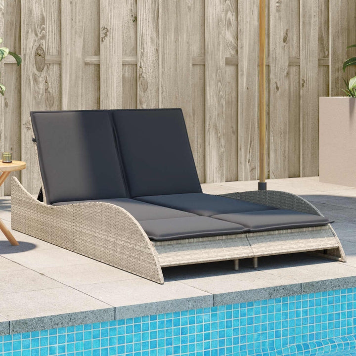 liggestol med hynde 114x205x73 cm polyrattan lysegrå