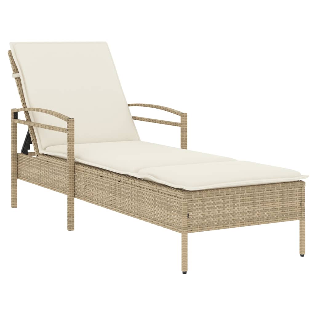 liggestol med hynde 63x200x81 cm polyrattan beige